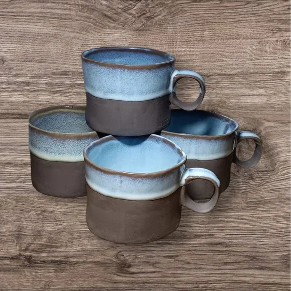 World Market Rustic Half Glaze Dip Dye 8 oz Cappuccino Mug Set of 4